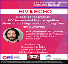 CEI HIV ECHO: HIV Associated Neurocognitive Disorder and Depression in Long Term HIV Survivors